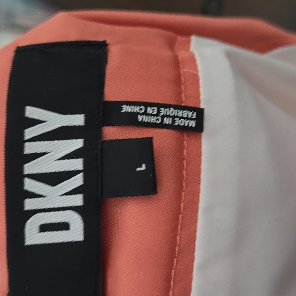 DKNY Tie Dye Print Asymmetric Midi Dressi Sz LARGE Peach Blue Boho - Picture 11 of 16